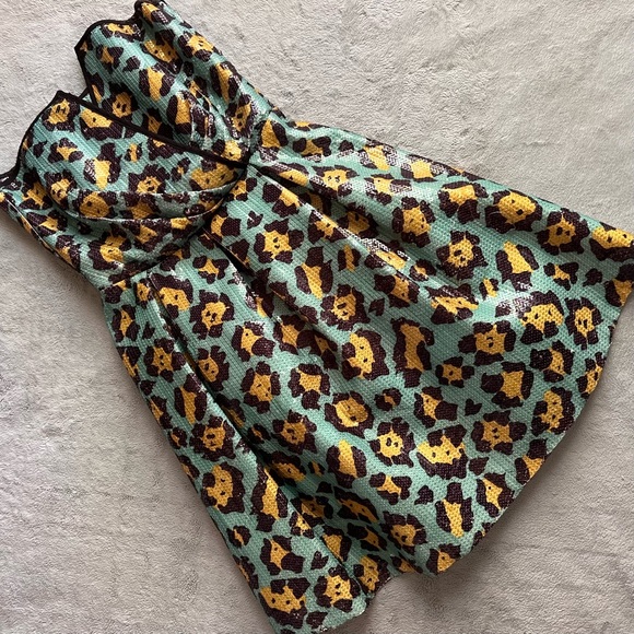 Betsey Johnson Dresses & Skirts - Betsey Johnson Vintage Y2K Strapless Sequin Animal Leopard Punk Party Dress